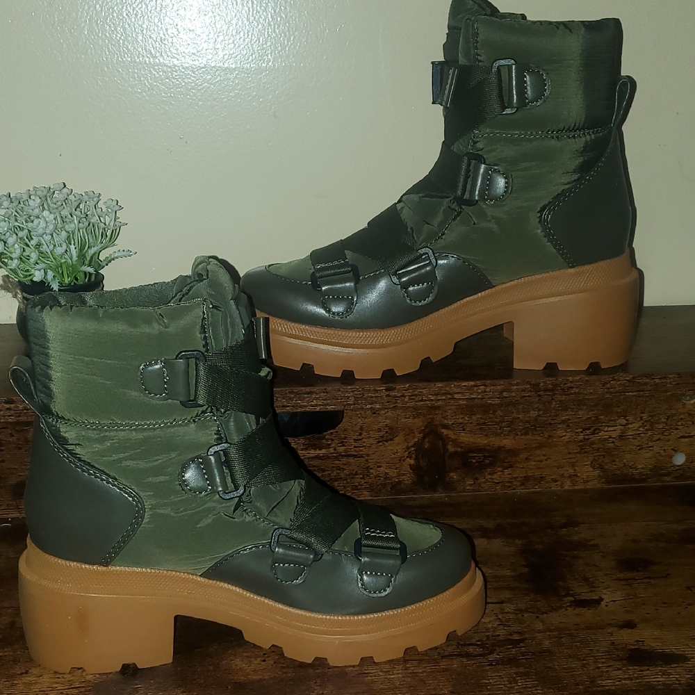 Kendall & Kylie Green Combat Boots with Brown Sole